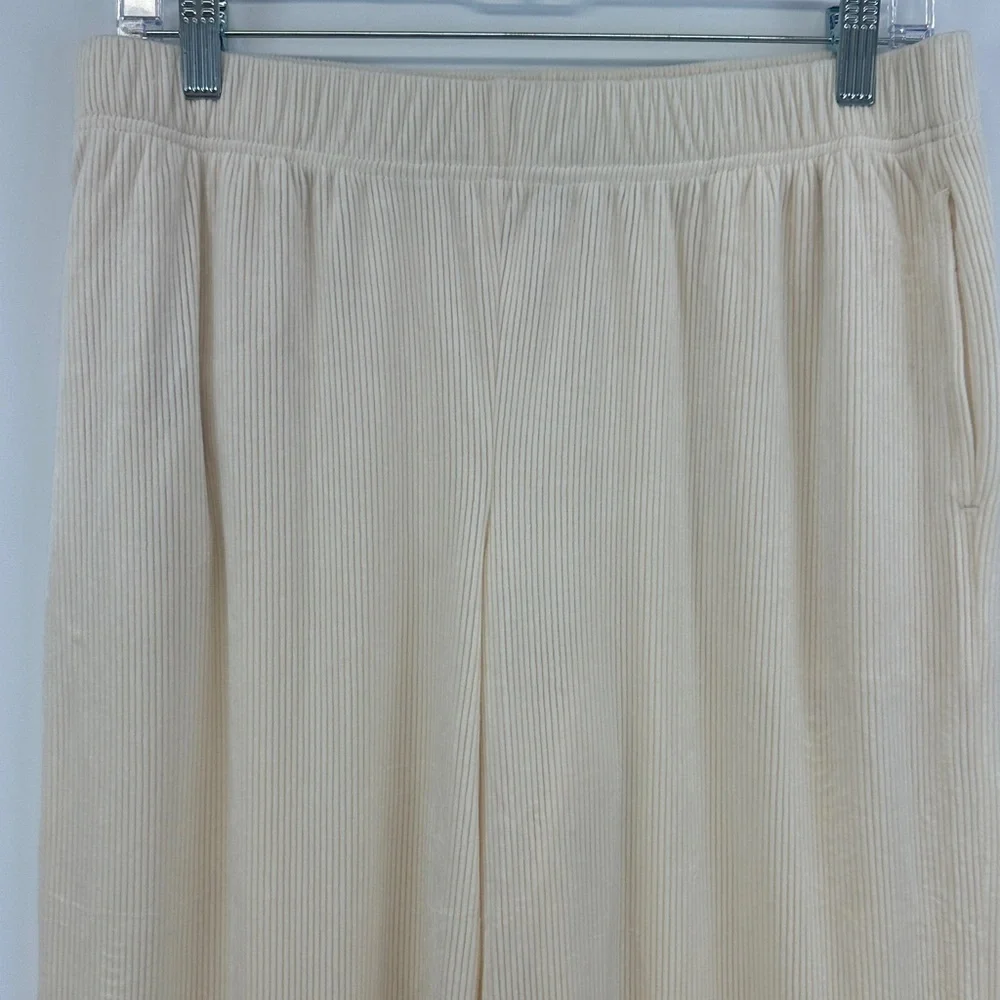 Soma Velvety Rib Pajama Lounge Set M Beige Soft Knit Notch Collar Top Pants